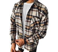 Maiyifu-GJ Camicia scozzese in flanella da uomo giacche a maniche lunghe a scacchi button down camicie regolari calde all'aperto con tasca, Colore 2., Large