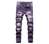 Maiyifu-GJ Jeans strappati slim dritti da ragazzo jeans strappati distrutto jeans in denim invecchiato per bambini classici pantaloni jeans lavati con fori, Viola, 12
