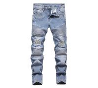 Maiyifu-GJ Jeans strappati slim dritti da ragazzo jeans strappati distrutto jeans in denim invecchiato per bambini classici pantaloni jeans lavati con fori, Bluec1, 12