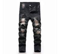 Maiyifu-GJ Jeans strappati slim dritti da ragazzo jeans strappati distrutto jeans in denim invecchiato per bambini classici pantaloni jeans lavati con fori, Nero 2, 5