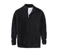 Maiyifu-GJ Maglione da uomo con collo a lupetto lavorato a maglia a trecce Slim Fit dolcevita a maniche lunghe con zip a quarto, Nero 2, L