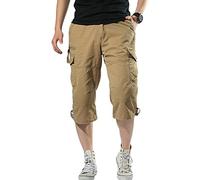 Maiyifu-GJ Pantaloncini cargo lunghi da uomo a 3/4, vestibilità ampia, sotto il ginocchio, tattici, stile capri, vestibilità comoda, con tasche multiple (cachi, 4XL)