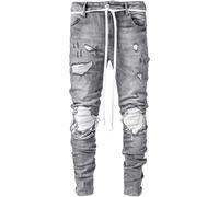 Maiyifu-GJ - Pantaloni da uomo motociclista distressed biker jeans strappati punk gotico con cerniera in denim hip hop a gamba affusolata slim fit, L