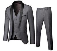 Maiyifu-GJ Set da smoking da uomo con scialle e risvolto, 3 pezzi, slim fit, giacca con un bottone, gilet e pantaloni, set per lavoro, matrimonio, cena (grigio scuro, 3XL)