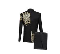 Maiyifu-GJ Set da uomo 2 pezzi tunica cinese colletto alla coreana blazer set giacca con bottoni e pantaloni set tradizionale uniforme sposo abito, Blackxiu, M