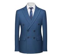 Maiyifu-GJ Smoking da Uomo a Doppio Petto con Righe 2 Pezzi Completo Elegante Blazer e Pantaloni da Cerimonia o Matrimonio, Blu 5., L