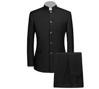 Maiyifu-GJ Uomo 2 Pezzi Completo Cinese con Tunica, Blazer con Collo Mandarino, Set con Bottoni, Giacca e Pantaloni, Uniforme Tradizionale da Sposo