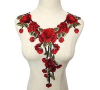 MAIYO Tessuto Rosa Rossa Fiori 3D Foglie Ricamate Applique da Sposa Colletto da Cucire Toppe per la Decorazione Fai da Te del Vestito