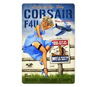 Maizeco Corsair F4U Pin Up Girl Targa in metallo 20 x 30 cm per bar interni ristorante sala taverna targa poster personalizzato decorazione da parete cartello