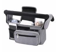 Maizoon Organizer per passeggino con portabicchieri isolato, tasca rimovibile con cerniera per pannolini, asciugamani di carta, telefoni cellulari, grande capacità, grigio