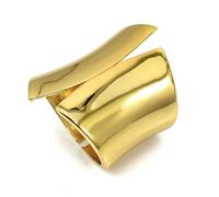 MAJALE - Bracciale schiavo asimmetrico - Bracciale in ottone con finitura bagno in oro 18 kt - Bracciale gotico geometrico - Eleganza vintage per feste, regali speciali - larghezza 6,5 cm, unisex,
