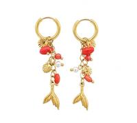 MAJALE Orecchini a cerchio dorati da donna con motivi marini, pesci, conchiglie, stelle marine e corallo, in acciaio inox ipoallergenico, resistenti all'acqua, 13 mm, Acciaio inossidabile, Non pietra