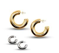 MAJALE Orecchini a cerchio dorato, argento da donna, grandi e spessi, orecchini grandi, colore oro, argento, ciondoli spessi in acciaio chirurgico, accessori