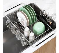 MAJALiS Scolapiatti nel lavello, scolapiatti per bancone della cucina, scolapiatti sopra il lavello con portautensili per lavello, in acciaio inox, scolapiatti interno del lavandino, argento