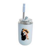 MAJEQZGY Borraccia da 280 ml, a prova di perdite, con cannuccia, in acciaio inox, per lavoro, viaggi, attività all'aperto, scuola (blu)