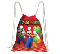 MAJEQZGY Mario, sacca da ginnastica con coulisse, grande zaino sportivo, con coulisse, per uomo e donna, da viaggio, in spiaggia, per bambini, ragazzi, ragazze, Gioco Rosso, 40 x 33 cm / 15,8 x 13