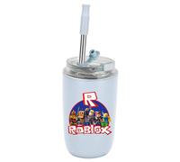 MAJEQZGY Roblox - Borraccia da gioco, 280 ml, a prova di perdite, con cannuccia, in acciaio inox, per lavoro, viaggi, attività all'aperto, scuola (R semicerchio)