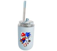 MAJEQZGY Sonic, borraccia da 280 ml, a prova di perdite, con cannuccia, in acciaio inox, per lavoro, viaggi, attività all'aperto, scuola (blu e rosso)