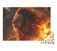 Majestad León Fuego Puzzle 1000 Pezzi Cartone Spesso Per Adolescenti 12-18, Allenamento Abilità Logiche, Gioco Festa Vacanza, Regalo Anniversario Attento 52x38cm/1000pcs