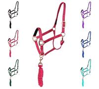 Majestic Ally Cavezza con corda di piombo per cavalli - mento e corona regolabili - Chiusura a gola arrotolata con bottone sostituibile - Noseband imbottito - Hardware resistente con finitura oro rosa