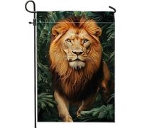 Majestic - Bandiera da giardino a forma di leone dorato, decorazione da cortile a doppio lato, per gli amanti della fauna selvatica, decorazione estiva per la casa e per feste in giardino, 30,5 x 45,7
