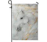 Majestic - Bandiera da giardino con cavallo bianco, elegante design in marmo grigio per decorazione all'aperto bandiera decorativa a doppia faccia per casa e giardino, arte stagionale autunnale