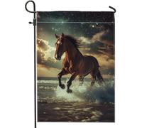 Majestic Bandiera da giardino con cavallo che corre, decorazione da spiaggia equina marrone vivace, striscione per prato in poliestere su entrambi i lati, decorazione per la casa all'aperto per tutte