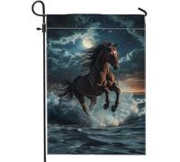 Majestic Bandiera da giardino con cavallo che corre, opera d'arte per esterni, decorazione per esterni, striscione in tessuto su entrambi i lati per la casa e il prato, decorazione estiva 30,5 x 45,7