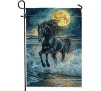 Majestic Bandiera da giardino con cavallo nero, cielo notturno al chiaro di luna, decorazione per la casa, bandiera decorativa su entrambi i lati, per esterni, decorazione per prato, 30,5 x 45,7 cm
