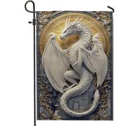 Majestic Bandiera da giardino con drago bianco, elegante bandiera fantasy art per esterni, bandiera da cortile su entrambi i lati per la decorazione della casa del prato 30,5 x 45,7 cm
