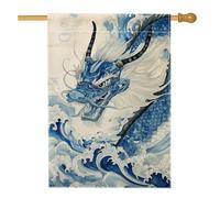 Majestic Bandiera da giardino con drago blu, vivace design mitologia cinese, decorazione per esterni, striscione in iuta su entrambi i lati per tutte le stagioni e celebrazioni, 71 x 101 cm