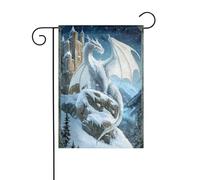 Majestic - Bandiera da giardino con drago di ghiaccio, montagna innevata, 30 x 45 cm, verticale, double face, decorazione per case in campagna