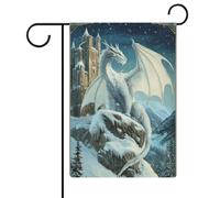 Majestic - Bandiera da giardino con drago di ghiaccio, montagna innevata, in iuta su entrambi i lati, 30,5 x 45,7 cm