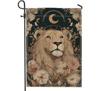 Majestic - Bandiera da giardino con leone, elegante striscione floreale color crema per esterni, decorazione artistica su entrambi i lati, per tutto l'anno, 30,5 x 45,7 cm