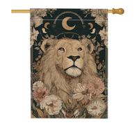 Majestic - Bandiera da giardino con leone, elegante striscione floreale per esterni, decorazione artistica su entrambi i lati, per tutto l'anno, decorazione per prato 71 x 101 cm