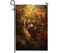 Majestic Bandiera da giardino con tigre, arancione con animali selvatici e natura, decorazione per la casa, in iuta su entrambi i lati, per tutte le stagioni, 30,5 x 45,7 cm