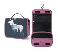 Majestic - Beauty case da viaggio da donna, con motivo di alberi di pino e cervo, organizer da appendere con gancio per shampoo