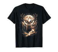 Majestic Buck Cervo Antlers Luna Piena Wilderness Foresta Maglietta