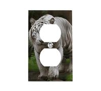 Majestic - Copertura per presa elettrica con tigre bianca del Bengala, piastra da parete standard americana con viti, in acciaio inox resistente al calore e agli urti, copertura per presa duplex a 1