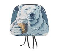 Majestic - Copripoggiatesta per auto, con stampa di orso polare con una tazza di birra, 2 pezzi, elastico, confortevole, per donne e uomini, universale, si adatta alla maggior parte delle auto