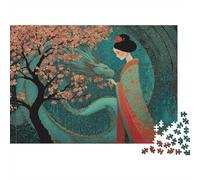 Majestic Drago Coiling Around A Cherry Albero Puzzle Per Adulti |Geisha giapponese| 1000pcs (75x50cm) Puzzle Giochi EduGattoivi,decorazioni Per La Casa