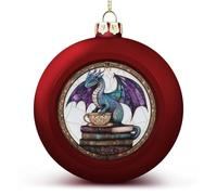 Majestic Drago su libri vintage Ornamenti per palline di Natale infrangibili da appendere per albero di Natale, palline rosse per albero di Natale per feste di nozze
