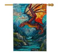 Majestic Dragon - Bandiera da giardino con drago, decorazione fantasia rossa vivace, double face, stile vetro colorato, decorazione per esterni, ideale per l'autunno e l'estate, 71 x 101 cm