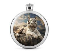 Majestic - Fiaschetta rotonda per liquori con tigre appoggiata su una roccia, in acciaio inox, a prova di perdite, per compleanni, regali di Natale, per uomini, donne, damigelle d'onore, feste di
