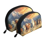 Majestic Galloping Horses at Sunset - Beauty case da viaggio portatile, 2 pezzi, con stampa di cavalli al galoppo, bianco, Taglia unica
