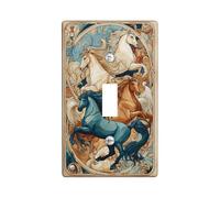 Majestic Horses - Placche di copertura per interruttore della luce, elegante design con animali blu e marrone, per decorazione tutto l'anno, piastre da parete in materiale termoplastico, dimensioni