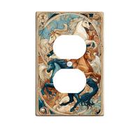 Majestic Horses - Placche di copertura per interruttore della luce, elegante design con animali blu e marrone per decorazione tutto l'anno, piastre da parete in materiale termoplastico, presa singola