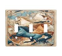 Majestic Horses - Placche di copertura per interruttore della luce, elegante design con animali blu e marrone, per decorazione tutto l'anno, piastre da parete in materiale termoplastico, dimensioni