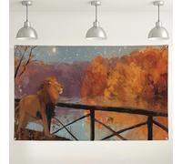 Majestic Leone Autunno Paesaggio Sfondo Artistico Naturale Fotografico, Sereno Fiume Scena Decorazioni per Home Party Eventi, Autunno Stagione Raduno 180 x 109 cm