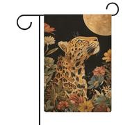 Majestic Leopard in the Night Sky Bandiera da giardino stagionale in iuta double face per casa cortile bandiere esterne 30,5 x 45,7 cm